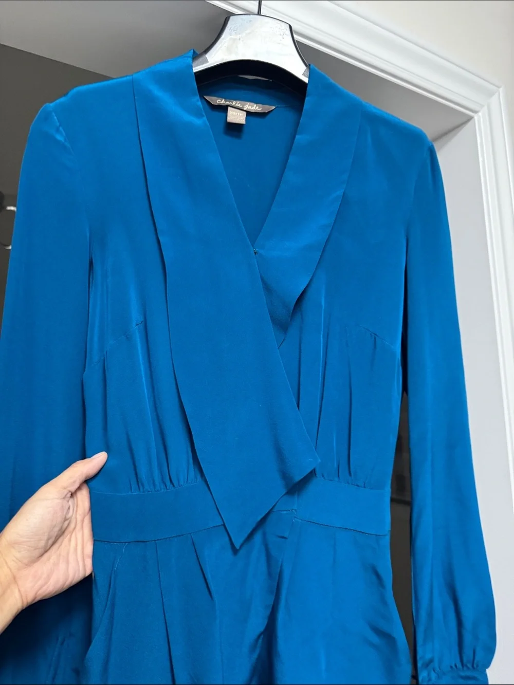 Kobi Halperin Bright Teal Silk Surplice Romper - Picture 3 of 7